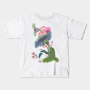 Minhwa: Lotus and Night Herons D Type (Korean traditional/folk art) Kids T-Shirt